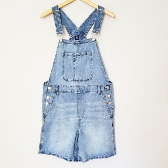 GAP Light Blue Jean Shorts Overalls - Picture 7 of 16